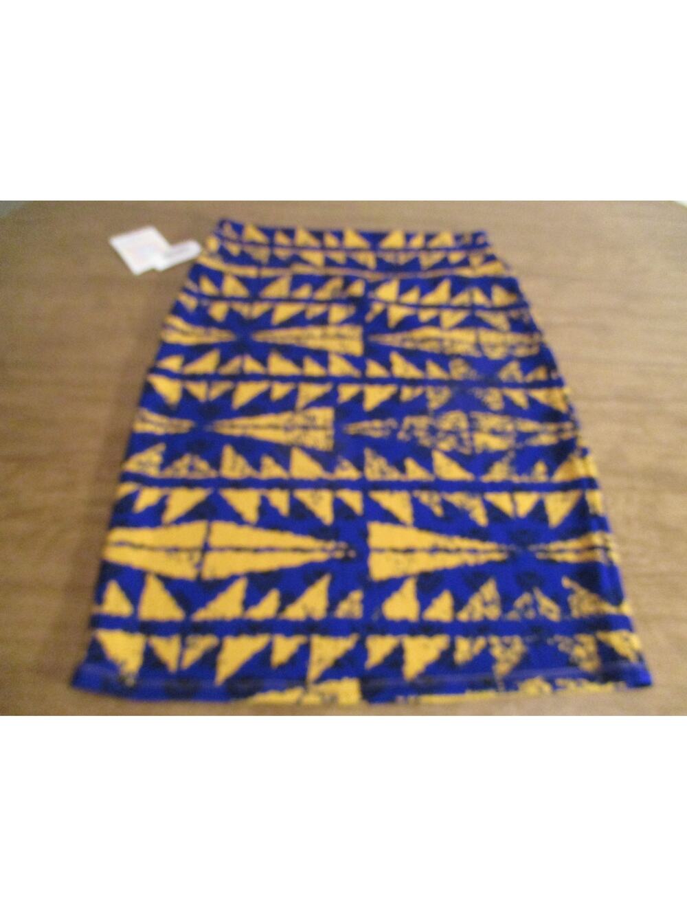 LULAROE CASSIE PULL ON SKIRT BLUE & GOLD SIZE MEDIUM